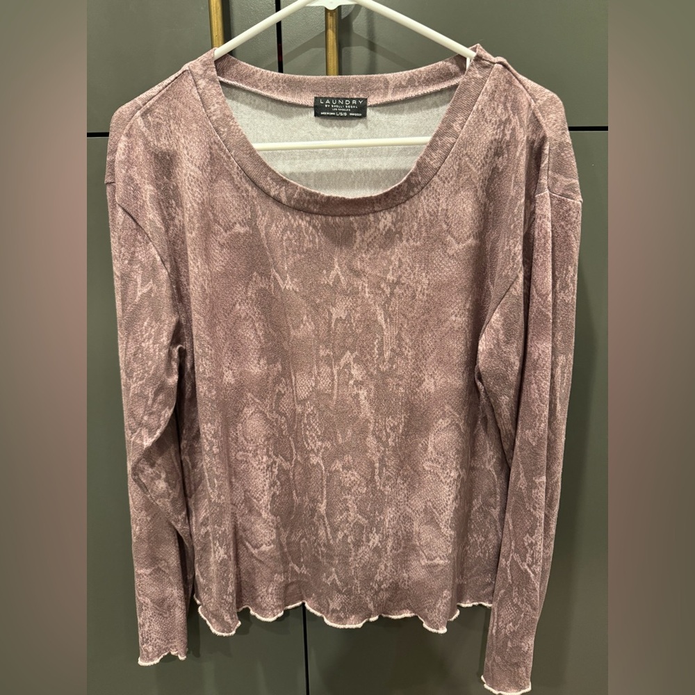 Laundry by Shelli Segal Sheer Snake Print Top L/GG Y2K Lettuce Hem - Picture 2 of 3